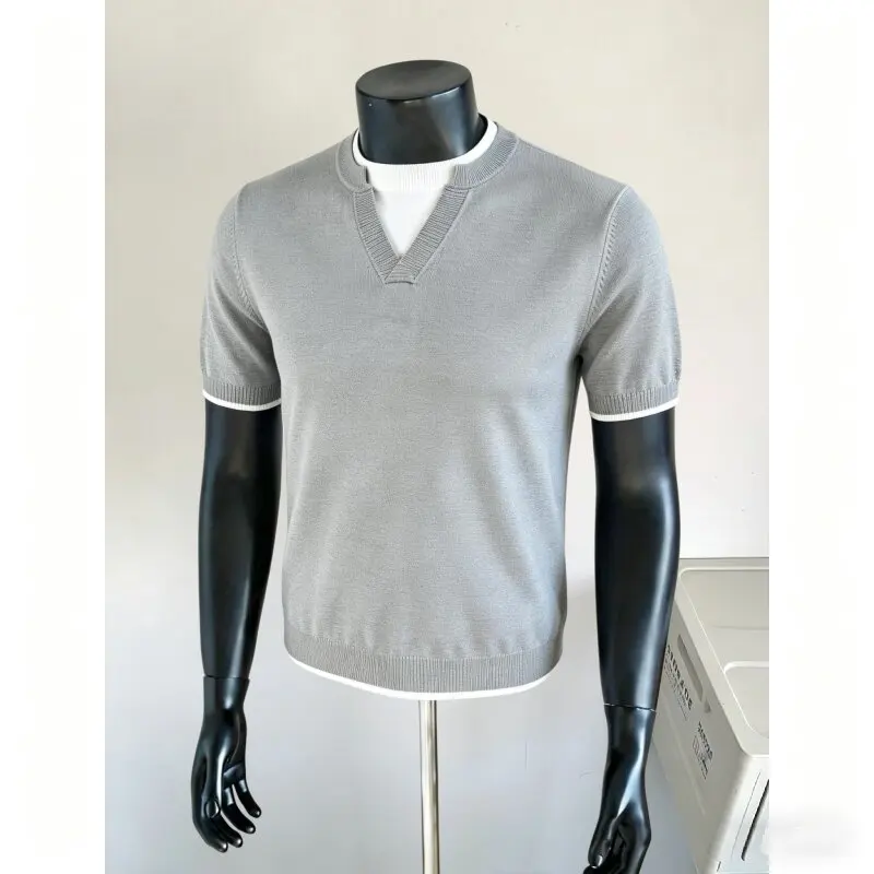 Summer Fake Two-piece Men's V-neck Knitted T-shirt Solid Color Short Sleeve Casual Business Tshirts Versatile Basic Base Shirt
Summer Fake Two-piece Men's V-neck Knitted T-shirt Solid Color Short Sleeve Casual Business Tshirts Versatile Basic Base Shirt