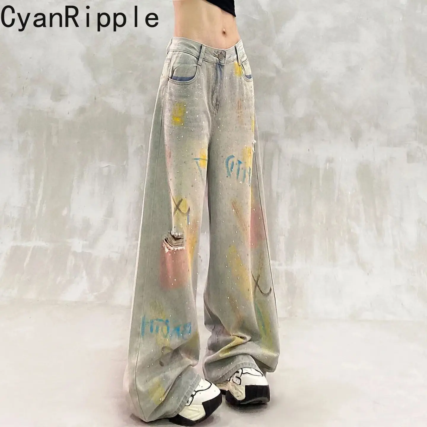 Colorful Graffiti Hot Diamonds Hole Casual Women Denim Trousers New Spring Summer All-match High Waist Wide Leg Straight Jeans
Colorful Graffiti Hot Diamonds Hole Casual Women Denim Trousers New Spring Summer All-match High Waist Wide Leg Straight Jeans