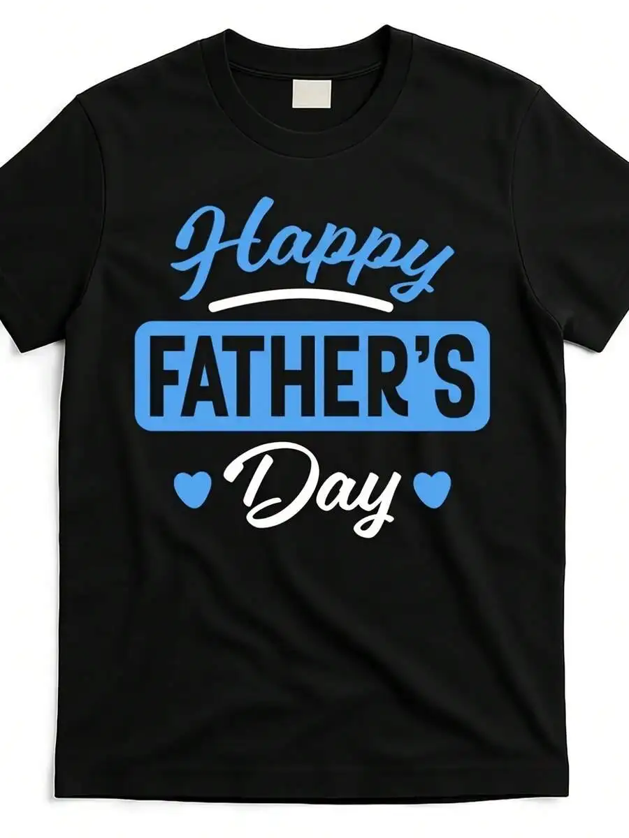 Men S And Women S Black 180g Shortsleeved Round Neck Tshirt Printed With Blue Happy Father S Day Text And Heart Decoration Perfe
Men S And Women S Black 180g Shortsleeved Round Neck Tshirt Printed With Blue Happy Father S Day Text And Heart Decoration Perfe