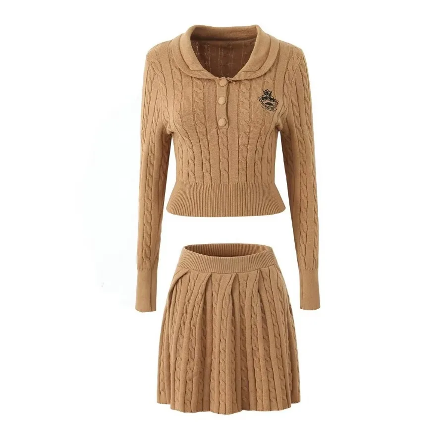 Polo Collar Pullover Long Sleeve Knitwear, Pleated Short Skirt, Autumn, Academy Style, New, 2 Piece Set, Wholesale
Polo Collar Pullover Long Sleeve Knitwear, Pleated Short Skirt, Autumn, Academy Style, New, 2 Piece Set, Wholesale