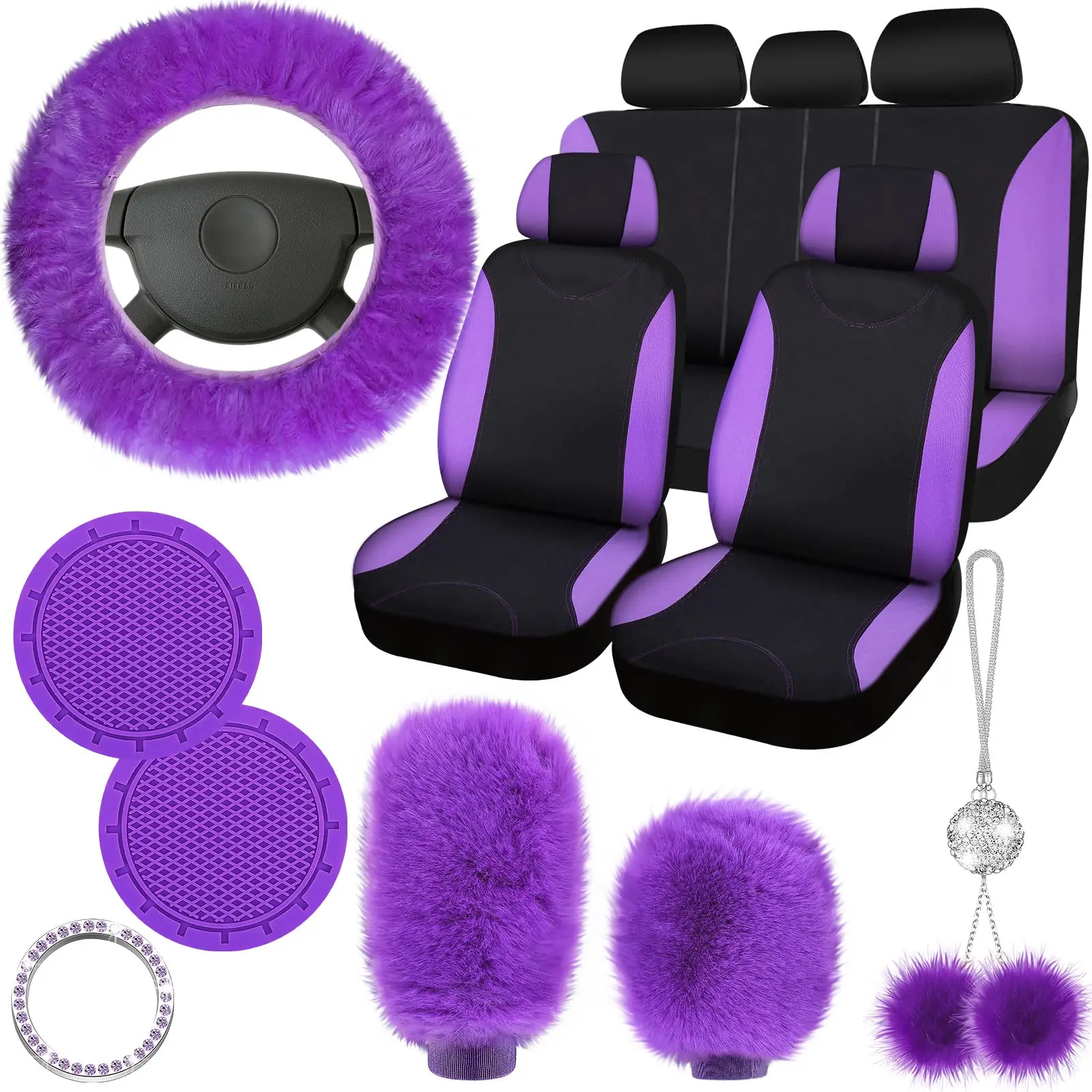 17pcs Purple Plush Car Accessories Set Seat Covers Steering Wheel Handbrake Gear Shift Cup Mats Hanging Ornament
17pcs Purple Plush Car Accessories Set Seat Covers Steering Wheel Handbrake Gear Shift Cup Mats Hanging Ornament