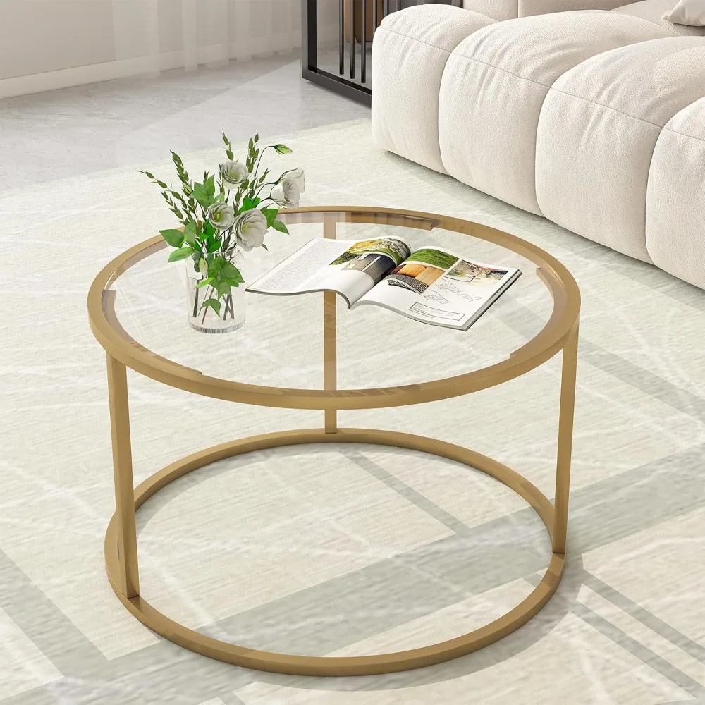 Glass Coffee Table,Round Gold Coffee Table for Small Space,27" Modern Center Table,Glass Top Clear Coffee Table Sturdy Metal
Glass Coffee Table,Round Gold Coffee Table for Small Space,27" Modern Center Table,Glass Top Clear Coffee Table Sturdy Metal