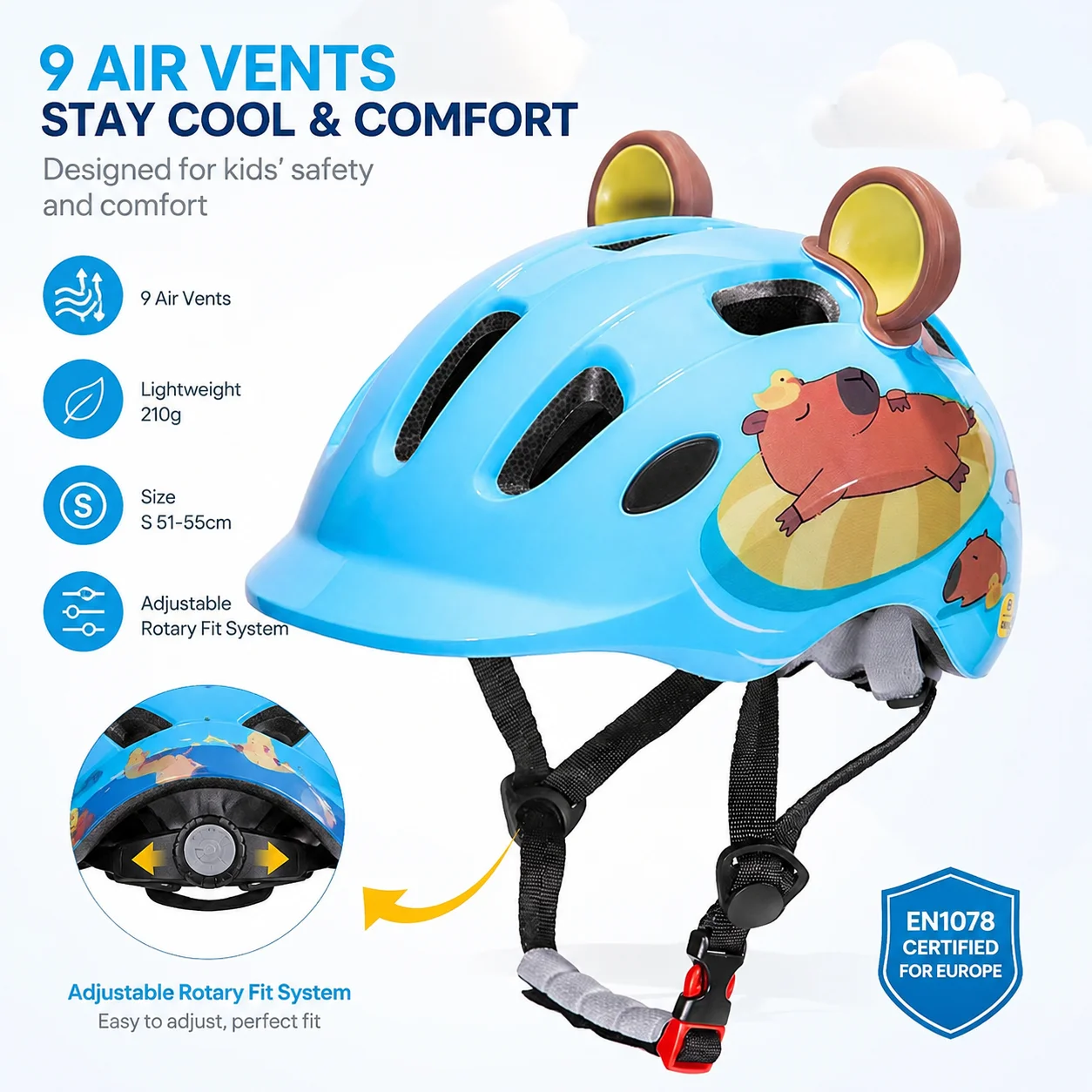 BATFOX Cute Kids Bike Helmet 9 Vents Breathable Lightweight Safety Helmet EN1078 Certified Adjustable Fit for Boys Girls Skate
BATFOX Cute Kids Bike Helmet 9 Vents Breathable Lightweight Safety Helmet EN1078 Certified Adjustable Fit for Boys Girls Skate