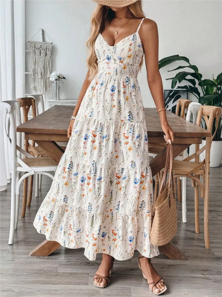2026 Party Dresses For Woman Floral Print Holiday Suspender Dress Fashion Simple Style Sleeveless Backless Elegant Temperament
2026 Party Dresses For Woman Floral Print Holiday Suspender Dress Fashion Simple Style Sleeveless Backless Elegant Temperament