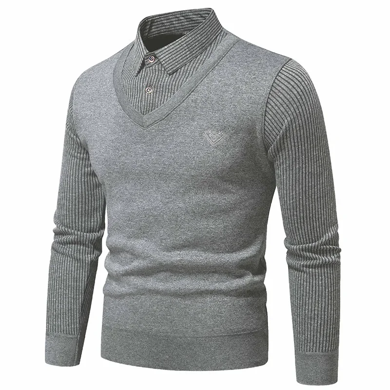 Long Sleeved Fake Two-piece T-shirt for Men's Spring and Autumn New Striped Printed Top Casual Lapel Men's Polo Shirt
Long Sleeved Fake Two-piece T-shirt for Men's Spring and Autumn New Striped Printed Top Casual Lapel Men's Polo Shirt