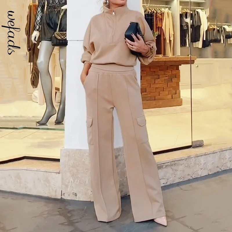 Wefads Women Autumn Casual Two Piece Set Long Sleeve Solid Lapel Sweatshirt Top Loose With Pockets Elastic Pants Sets
Wefads Women Autumn Casual Two Piece Set Long Sleeve Solid Lapel Sweatshirt Top Loose With Pockets Elastic Pants Sets