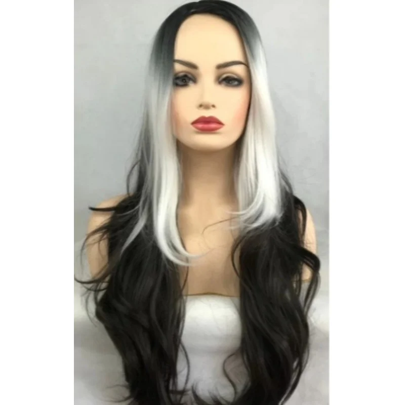 Женский длинный волнистый вьющийся женский парик из белых и черных волос
Женский длинный волнистый вьющийся женский парик из белых и черных волос
