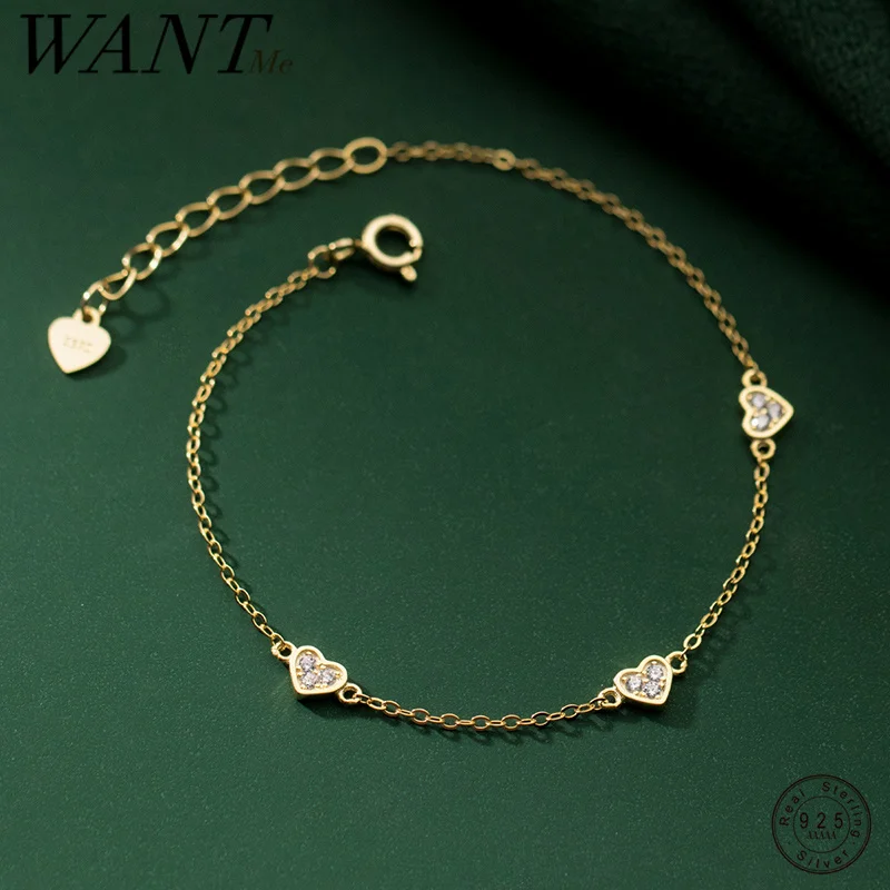 WANTME 925 Sterling Silver Sweet Shiny Love Heart Zircon Chain Charm Bracelet for Women Chic Simple Fashion Party Jewelry Gift 
WANTME 925 Sterling Silver Sweet Shiny Love Heart Zircon Chain Charm Bracelet for Women Chic Simple Fashion Party Jewelry Gift