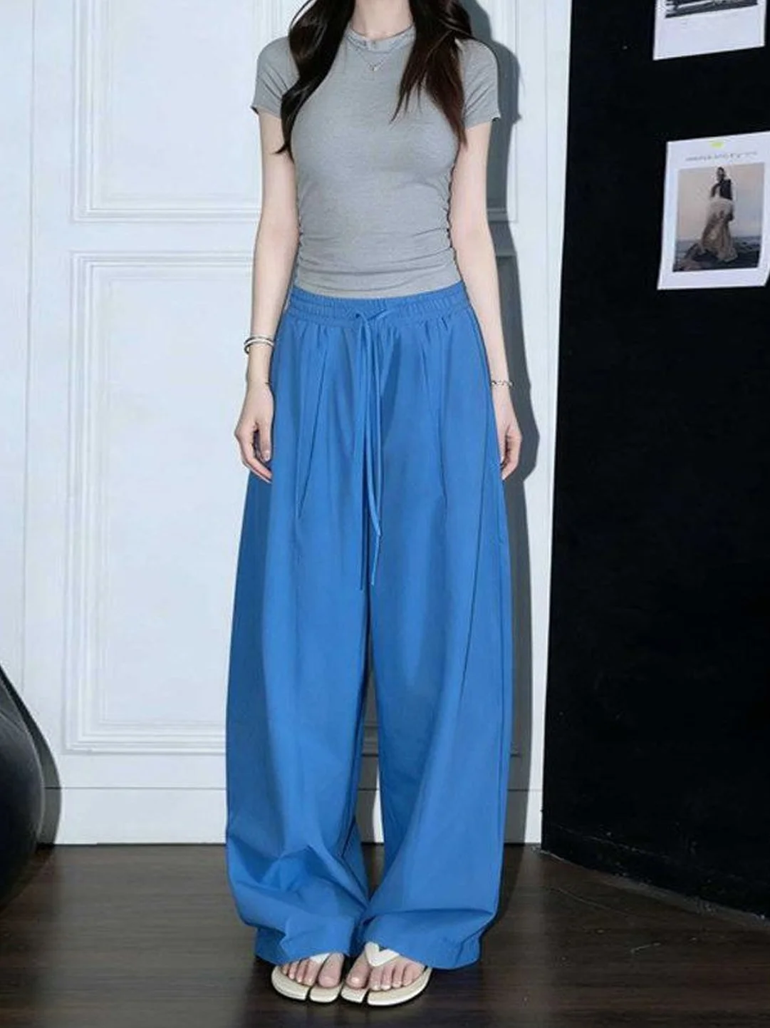 Loose Straight Leg Wide Leg Pants Women's Casual Trousers Klein Blue Lazy Style Summer New Arrival Comfortable Loose Fit
Loose Straight Leg Wide Leg Pants Women's Casual Trousers Klein Blue Lazy Style Summer New Arrival Comfortable Loose Fit