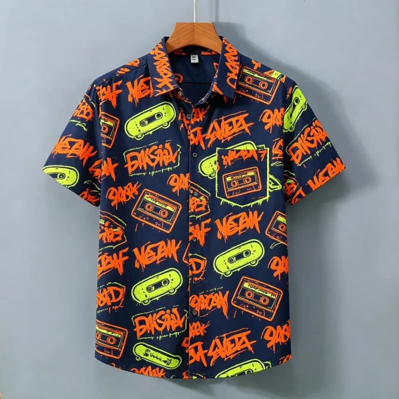 Men's street trendy printed shirt, short sleeved shirt with pockets, retro trendy style, suitable for party art style dressing
Men's street trendy printed shirt, short sleeved shirt with pockets, retro trendy style, suitable for party art style dressing
