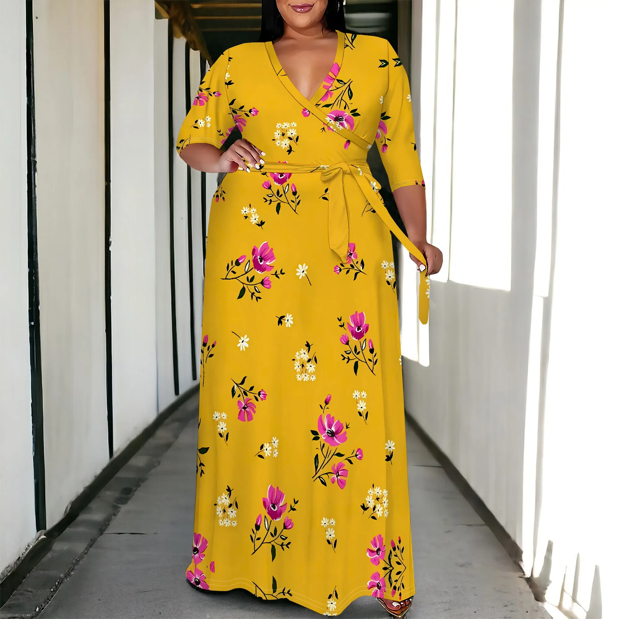 Yellow Floral V Neck Maxi Dress for Women Summer Elegant Long Sleeve Garden Party Dress
Yellow Floral V Neck Maxi Dress for Women Summer Elegant Long Sleeve Garden Party Dress