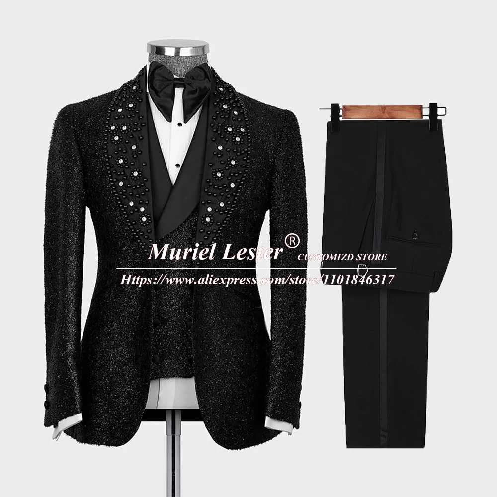 Glitter Black Suits Men Slim Fit Formal Wedding Tuxedo Tailore-Made 3 Pieces Beaded Blazer Vest Pants Male Fashion Party Outwear
Glitter Black Suits Men Slim Fit Formal Wedding Tuxedo Tailore-Made 3 Pieces Beaded Blazer Vest Pants Male Fashion Party Outwear