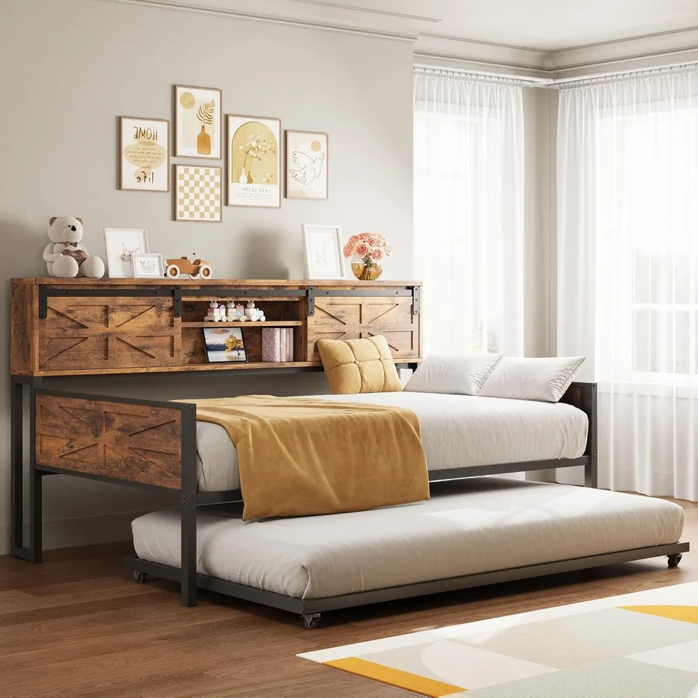 Rustic Bed Twin with Storage and Charging Station for Living Room, Bedroom and Guest Room, Industrial Brown, Bed Bases & Frames
Rustic Bed Twin with Storage and Charging Station for Living Room, Bedroom and Guest Room, Industrial Brown, Bed Bases & Frames