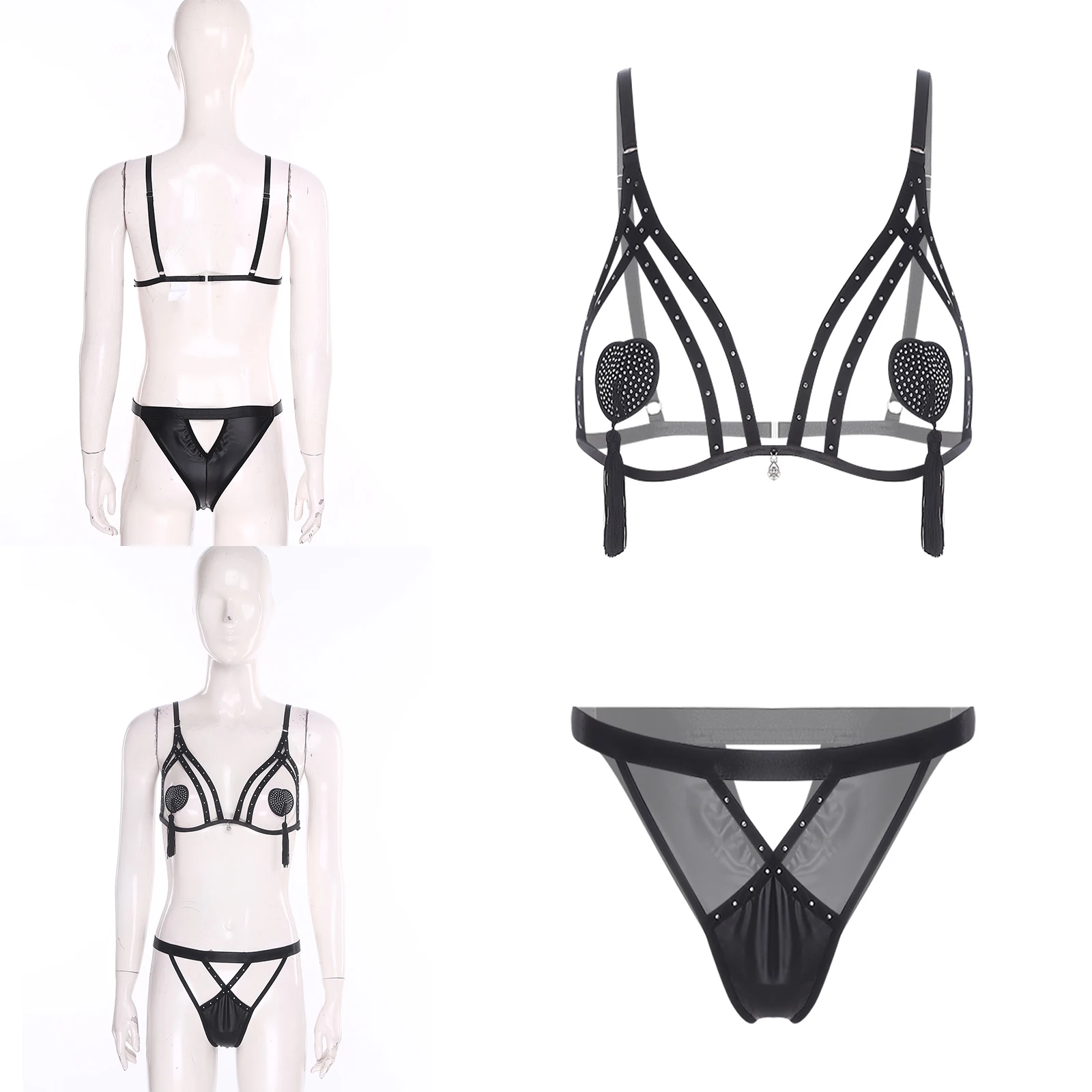 Женский соблазнительный комплект нижнего белья: бюстгальтер с кисточками, накладки на соски, мини-трусики из ПУ. Соблазнительная ночная одежда для взрослых пар на свидание или годовщину.
Женский соблазнительный комплект нижнего белья: бюстгальтер с кисточками, накладки на соски, мини-трусики из ПУ. Соблазнительная ночная одежда для взрослых пар на свидание или годовщину.