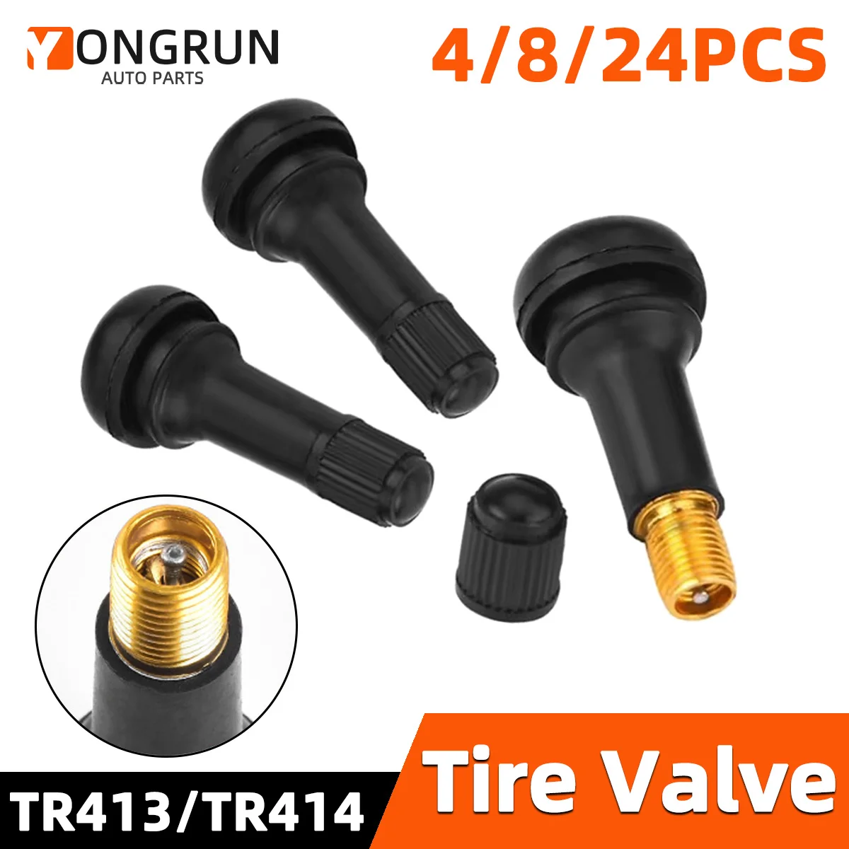 Вентиль для шин YONGRUN, 4/8/24 шт., TR413/TR414, с пылезащитным колпачком, для бескамерных шин, черный, резиновый, нажимной
Вентиль для шин YONGRUN, 4/8/24 шт., TR413/TR414, с пылезащитным колпачком, для бескамерных шин, черный, резиновый, нажимной