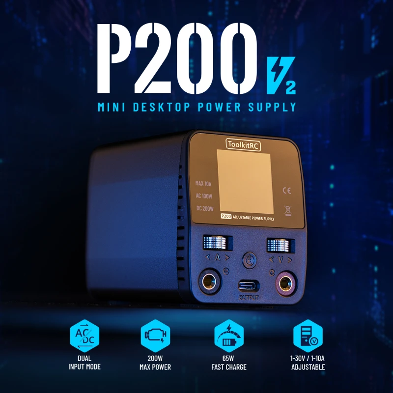 ToolkitRC P200 V2 Mini GaN Adjustable Desktop Power Supply Adapter AC100W DC200W Type-C Output Compatible Charger
ToolkitRC P200 V2 Mini GaN Adjustable Desktop Power Supply Adapter AC100W DC200W Type-C Output Compatible Charger