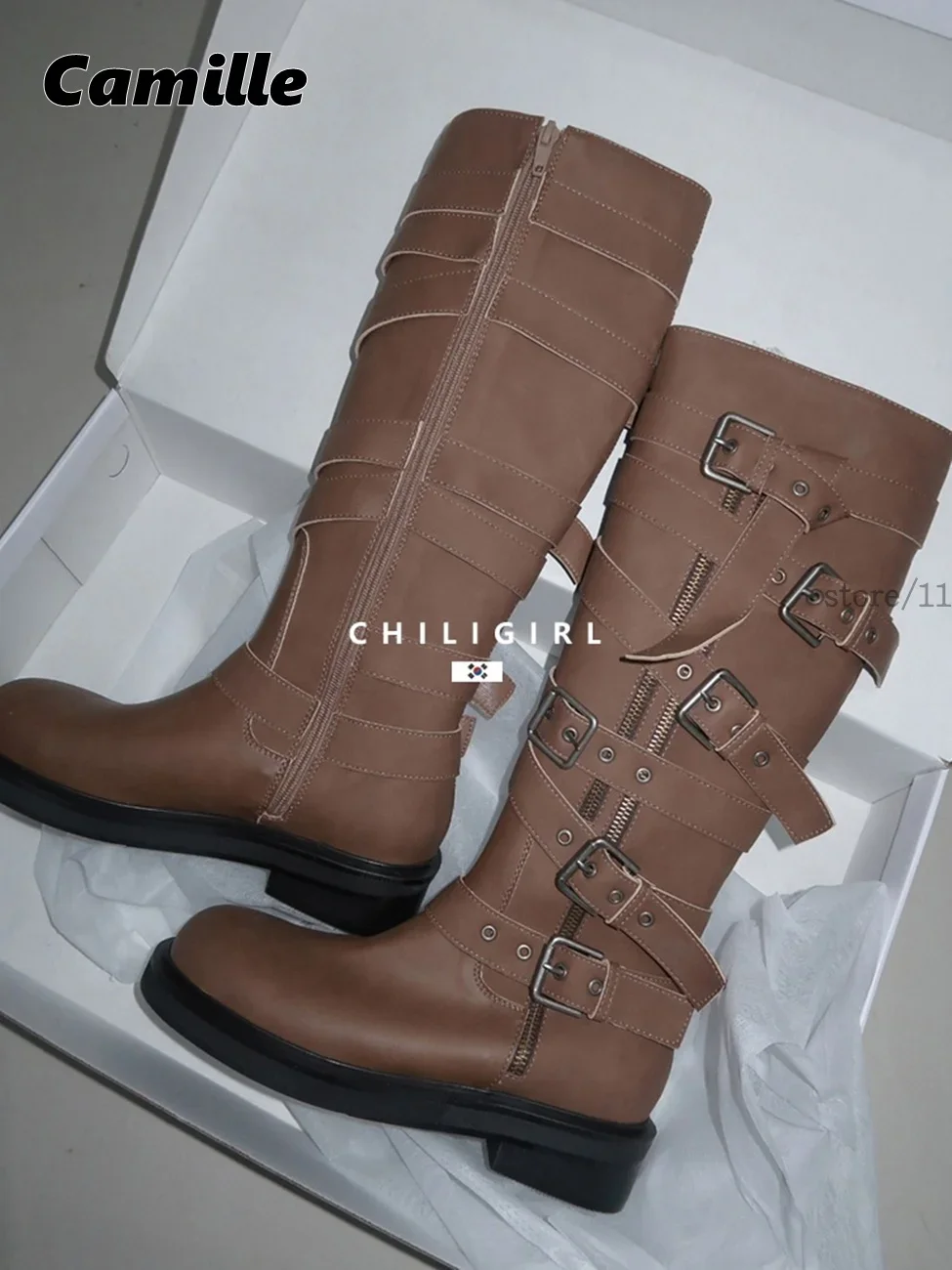 Retro Brown Side Zippern Knee High Motorcycle Boots All-Match Size 36-40 Belt Buckle Strap Hot Girl Boots Punk Style Biker Boots
Retro Brown Side Zippern Knee High Motorcycle Boots All-Match Size 36-40 Belt Buckle Strap Hot Girl Boots Punk Style Biker Boots