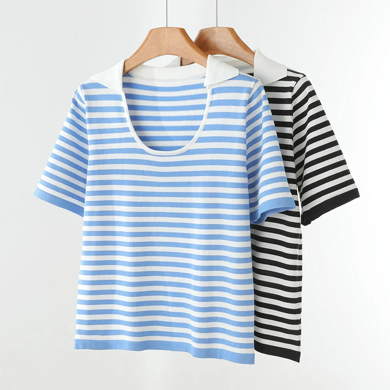 2026 New Women's Short sleeved 100% Cotton Knitted Women's T-shirt Striped Fashion Cool Women's T-shirt Top
2026 New Women's Short sleeved 100% Cotton Knitted Women's T-shirt Striped Fashion Cool Women's T-shirt Top