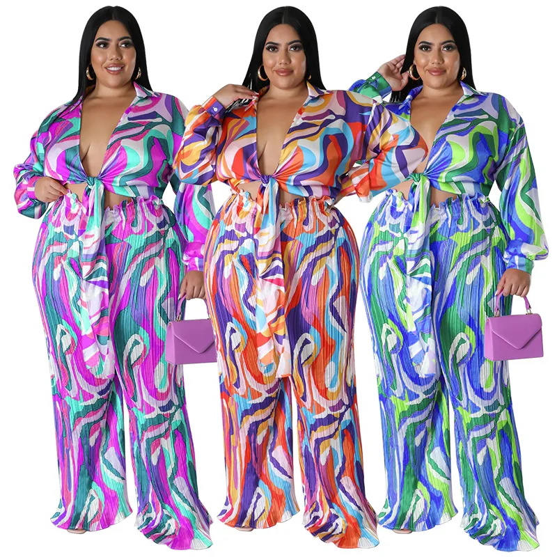 Autumn Colorful Printing Women Pants Plus Size Two-piece Set Lace-up Shirt V Neck Long Sleeves Sexy Female Party Outfits
Autumn Colorful Printing Women Pants Plus Size Two-piece Set Lace-up Shirt V Neck Long Sleeves Sexy Female Party Outfits