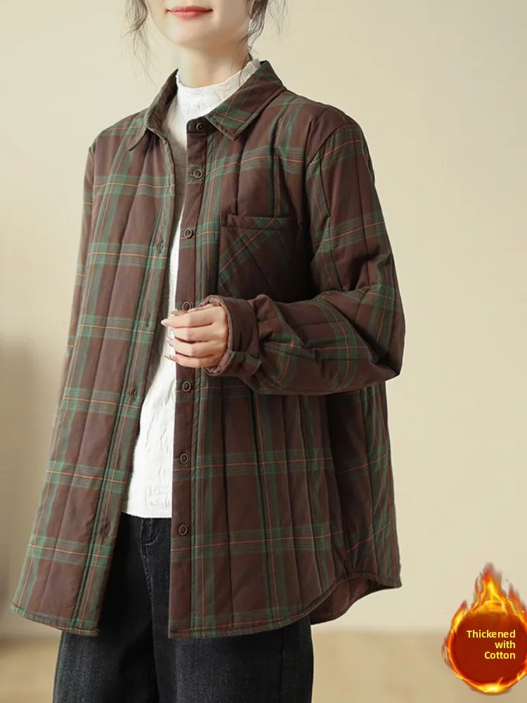 Thiened Cotton irt Женская зимняя модная антивозрастная универсальная верхняя одежда с воротником с длинными пуговицами Све в клетку Cotto...
Thiened Cotton irt Женская зимняя модная антивозрастная универсальная верхняя одежда с воротником с длинными пуговицами Све в клетку Cotto...