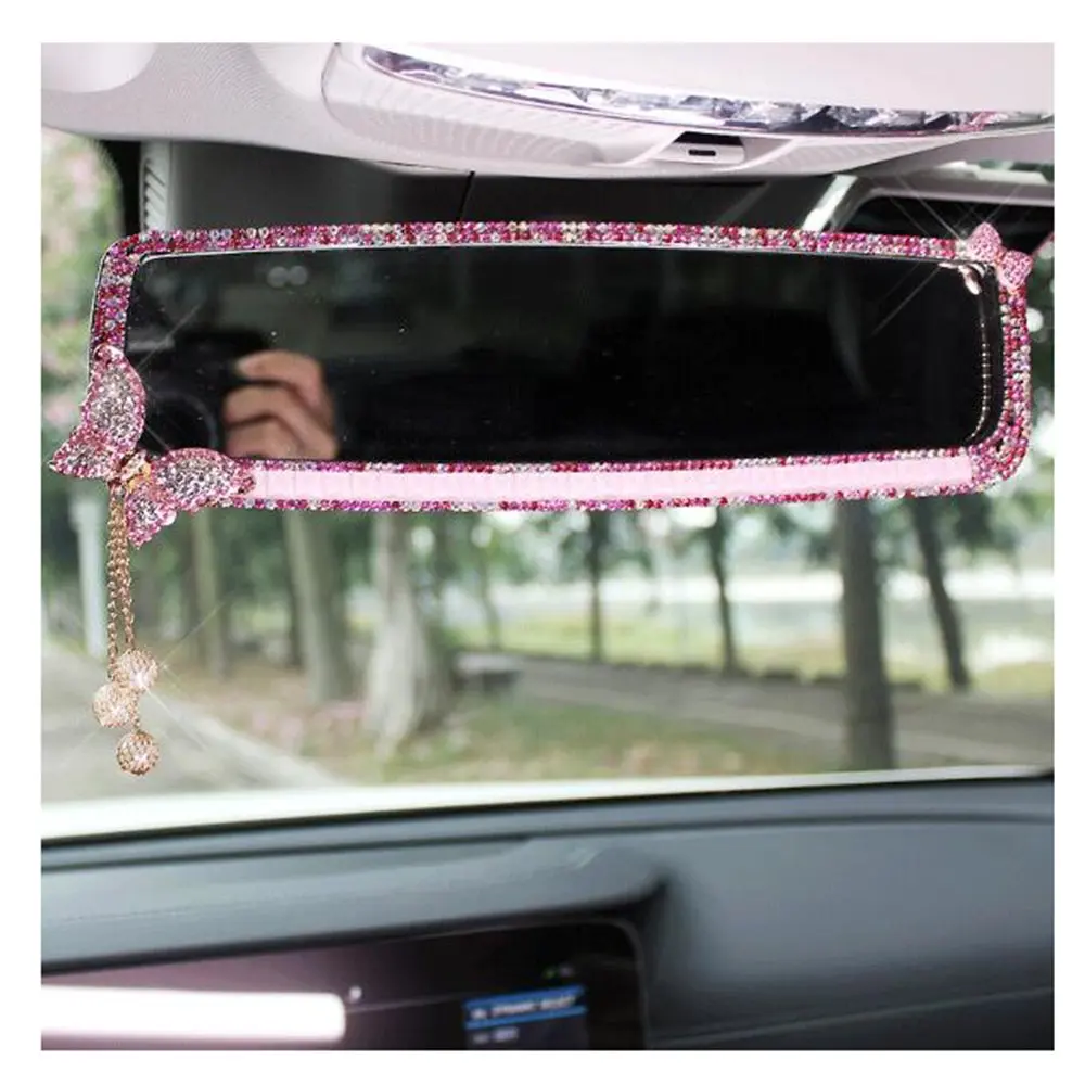 Pink Crystal-Embellished Car Rearview Mirror With Butterfly Ornament And Dangling Beads
Pink Crystal-Embellished Car Rearview Mirror With Butterfly Ornament And Dangling Beads