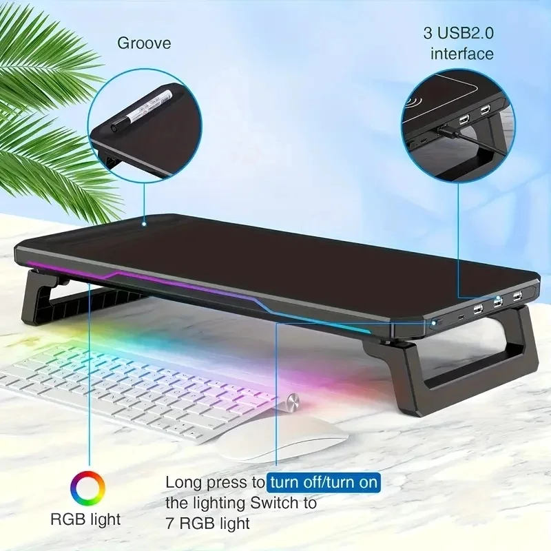ITLY RGB Monitor Stand with 3 USB Ports Data Transfer Charging Desktop Organizer for PC and Laptops up to 19.6 Inches NEW
ITLY RGB Monitor Stand with 3 USB Ports Data Transfer Charging Desktop Organizer for PC and Laptops up to 19.6 Inches NEW