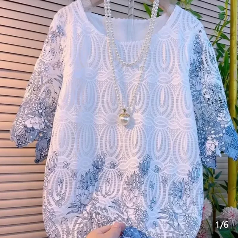 plus Size Women's Summer New Top Slimming T-Shirt Unique Hook Flower Design Trendy Casual Wear for plus Size Ladies
plus Size Women's Summer New Top Slimming T-Shirt Unique Hook Flower Design Trendy Casual Wear for plus Size Ladies