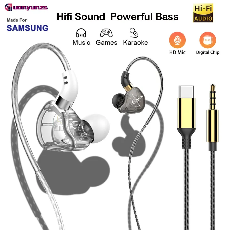 USB C Wired Headphones Noise Reduction 3.5mm Stereo HiFi Bass Earphones Wire Type C Music Gaming Sport Earbuds with Microphone
USB C Wired Headphones Noise Reduction 3.5mm Stereo HiFi Bass Earphones Wire Type C Music Gaming Sport Earbuds with Microphone