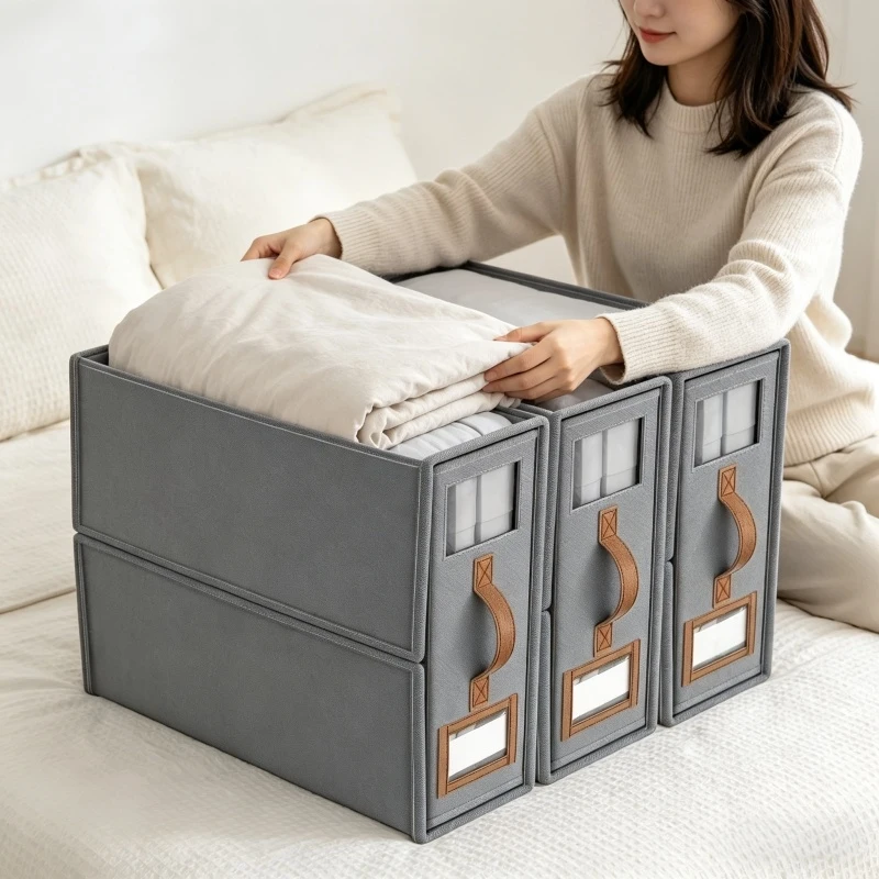 Foldable Bed Sheets Set Organizers,Linen Fabric Closet Organizers with Window,Bedding Storage Box for Bedsheets and Pillow
Foldable Bed Sheets Set Organizers,Linen Fabric Closet Organizers with Window,Bedding Storage Box for Bedsheets and Pillow