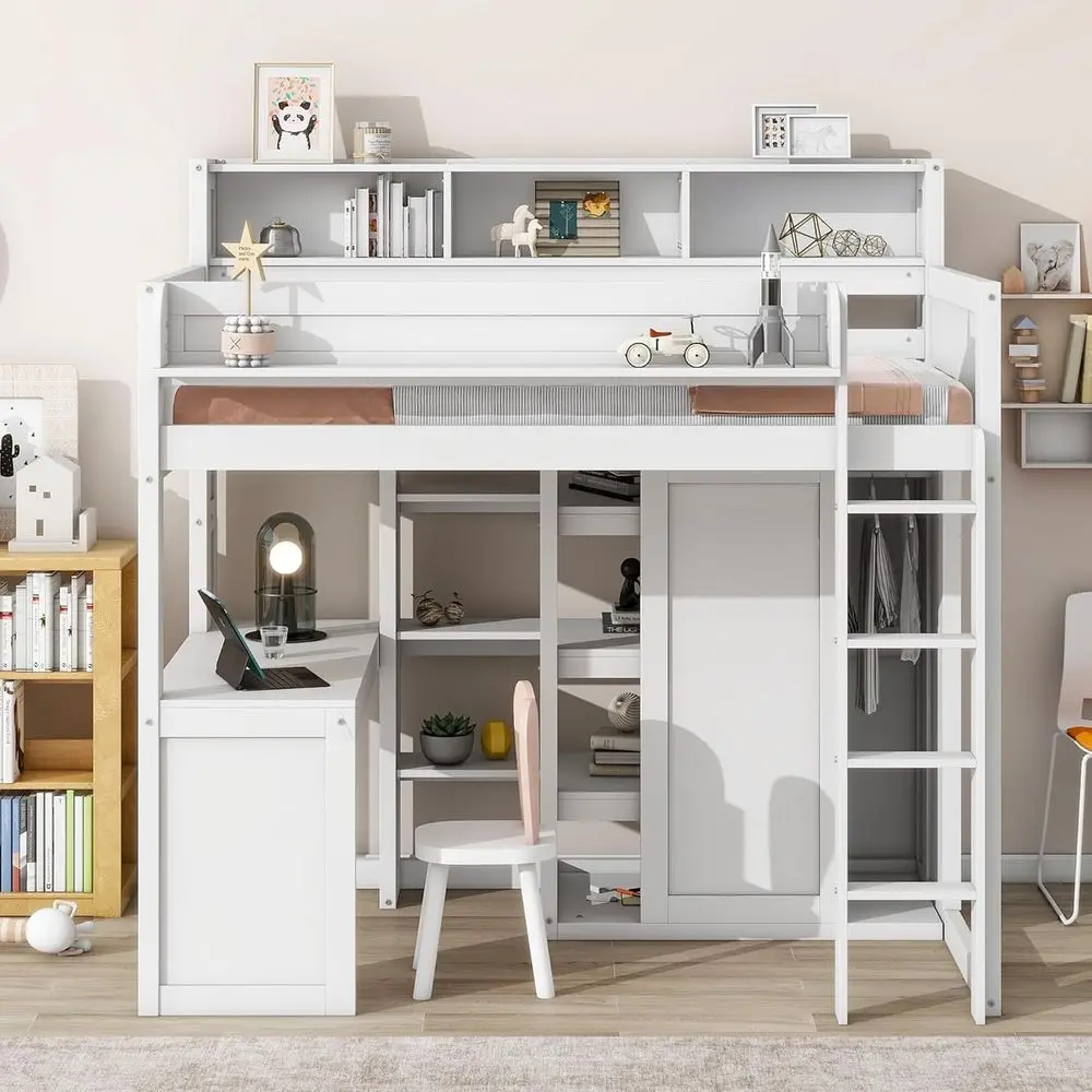 Twin Size Loft Bed with Wardrobe, Desk, and Storage Solutions for Kids or Adults, Space-Saving White Design
Twin Size Loft Bed with Wardrobe, Desk, and Storage Solutions for Kids or Adults, Space-Saving White Design