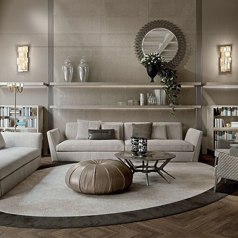 Villa large flat floor living room modern simple straight row three-person sofa Italian style luxury furniture factory
Villa large flat floor living room modern simple straight row three-person sofa Italian style luxury furniture factory