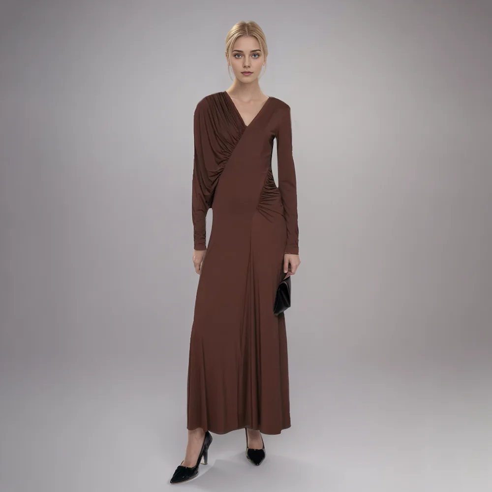 Solid Patchwork Folds Elegant Dresses For Women V Neck Long Sleeve High Waist Temperament Slimming Dress Female Fashion New
Solid Patchwork Folds Elegant Dresses For Women V Neck Long Sleeve High Waist Temperament Slimming Dress Female Fashion New