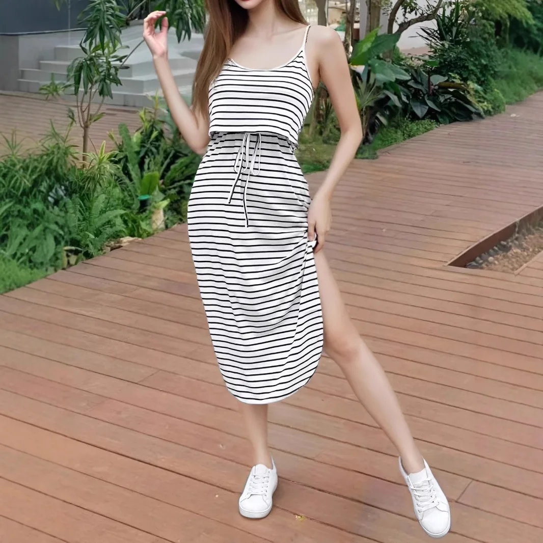Halter Dress Summer Fashion Striped Round Neck Drawstring Waisted Strapless Long Women Vacation Style
Halter Dress Summer Fashion Striped Round Neck Drawstring Waisted Strapless Long Women Vacation Style