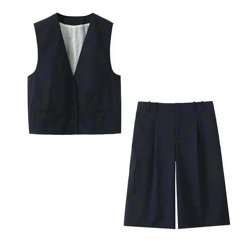 ZBZA Woman's Summer's new fashionable and casual slim-fit vest with side pockets and mid-length shorts for commuting
ZBZA Woman's Summer's new fashionable and casual slim-fit vest with side pockets and mid-length shorts for commuting