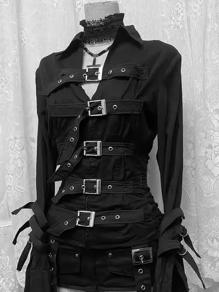 Y2k Subculture Black Gothic Shirt Women High Street Metal Buckle Belt Long Sleeve Top Korean Hot Girl Punk Personality Jacket
Y2k Subculture Black Gothic Shirt Women High Street Metal Buckle Belt Long Sleeve Top Korean Hot Girl Punk Personality Jacket