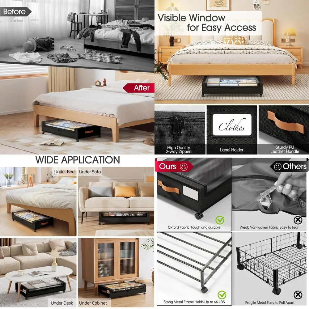 4-Piece Wheeled Underbed Storage Set with Lids, Clear View Windows for Easy Organization of Clothes, Blankets, and Books
4-Piece Wheeled Underbed Storage Set with Lids, Clear View Windows for Easy Organization of Clothes, Blankets, and Books
