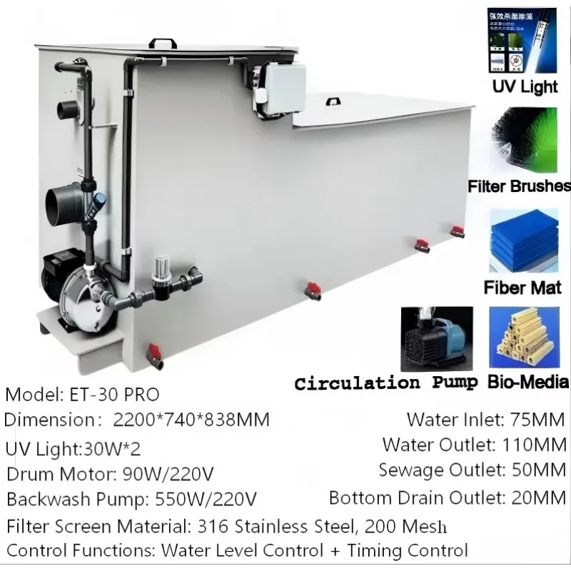 30m³ RAS System Mini Automatic Rotary Drum Filter with Bio-Media for Aquariums and Koi Ponds
30m³ RAS System Mini Automatic Rotary Drum Filter with Bio-Media for Aquariums and Koi Ponds