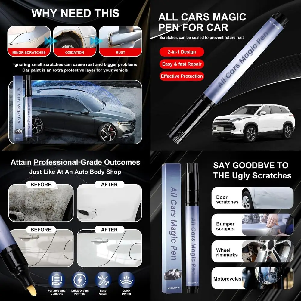 2Pcs All Car Magic Pen,Car Scratch Remover,Magic Car Scratch Removal Pen,Quick Fix for Scratches and Paint Damage, Weatherproof
2Pcs All Car Magic Pen,Car Scratch Remover,Magic Car Scratch Removal Pen,Quick Fix for Scratches and Paint Damage, Weatherproof