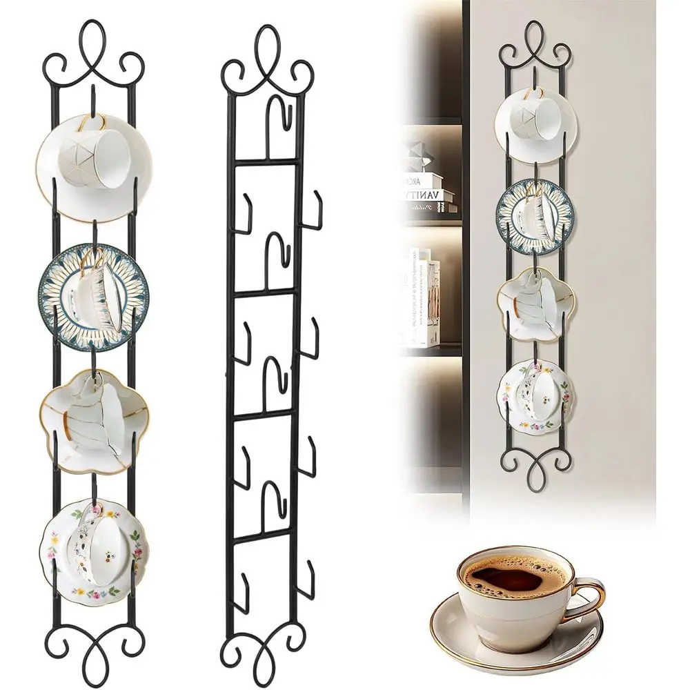 4-Tier Wall-Mounted Tea Cup and Saucer Display Rack, Vertical Wire Holder for Coffee Mugs and Decorative Plates
4-Tier Wall-Mounted Tea Cup and Saucer Display Rack, Vertical Wire Holder for Coffee Mugs and Decorative Plates