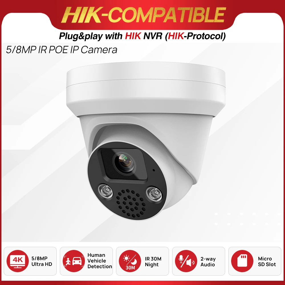 5MP 4K IP Camera Smart IR 30M Built-in Mic Speaker SD Card slot Surveillance Camera Plug&Play with HIK NVR Hikvision Compatible
5MP 4K IP Camera Smart IR 30M Built-in Mic Speaker SD Card slot Surveillance Camera Plug&Play with HIK NVR Hikvision Compatible