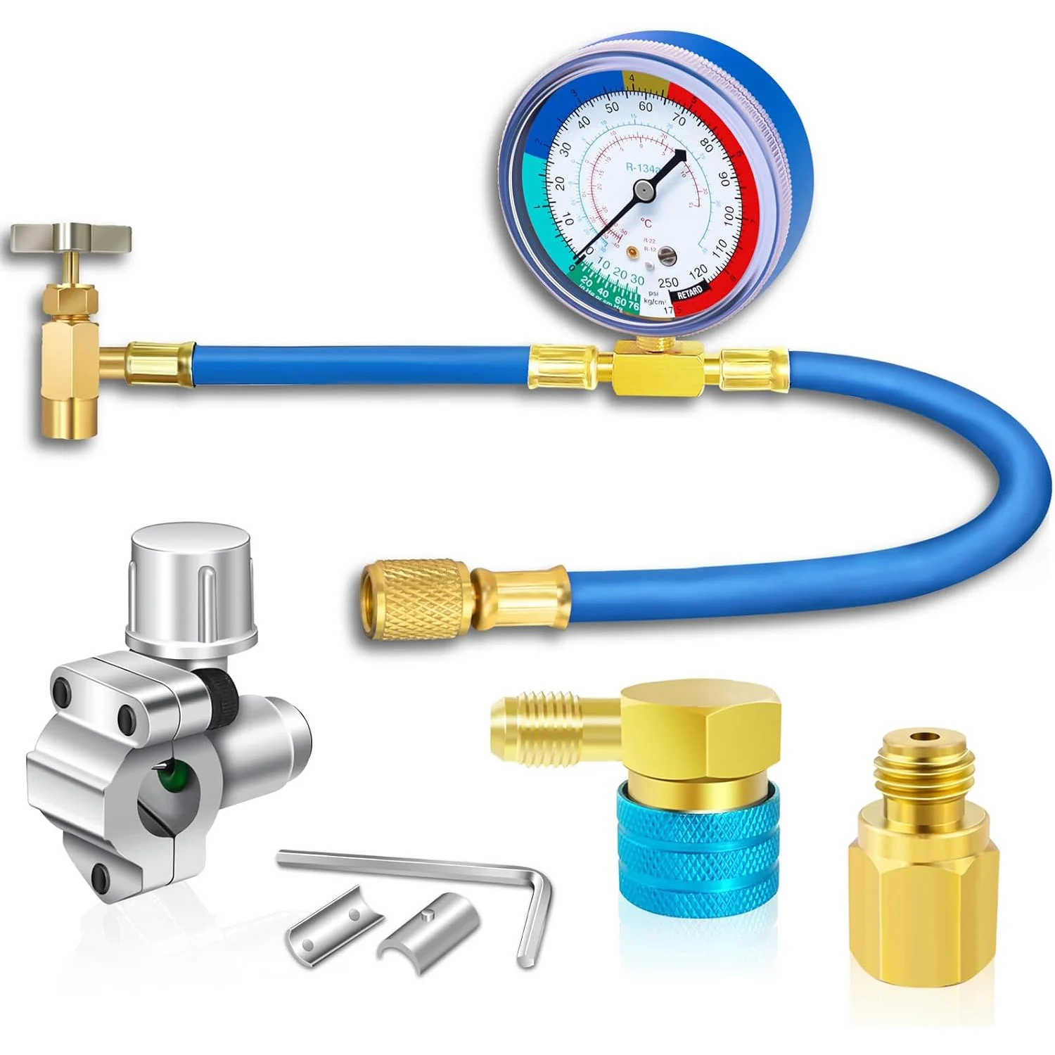 R134a Refrigerator/AC Charging Kit: Gauge, BPV31 Piercing Valve, Self-Sealing Adapter
R134a Refrigerator/AC Charging Kit: Gauge, BPV31 Piercing Valve, Self-Sealing Adapter