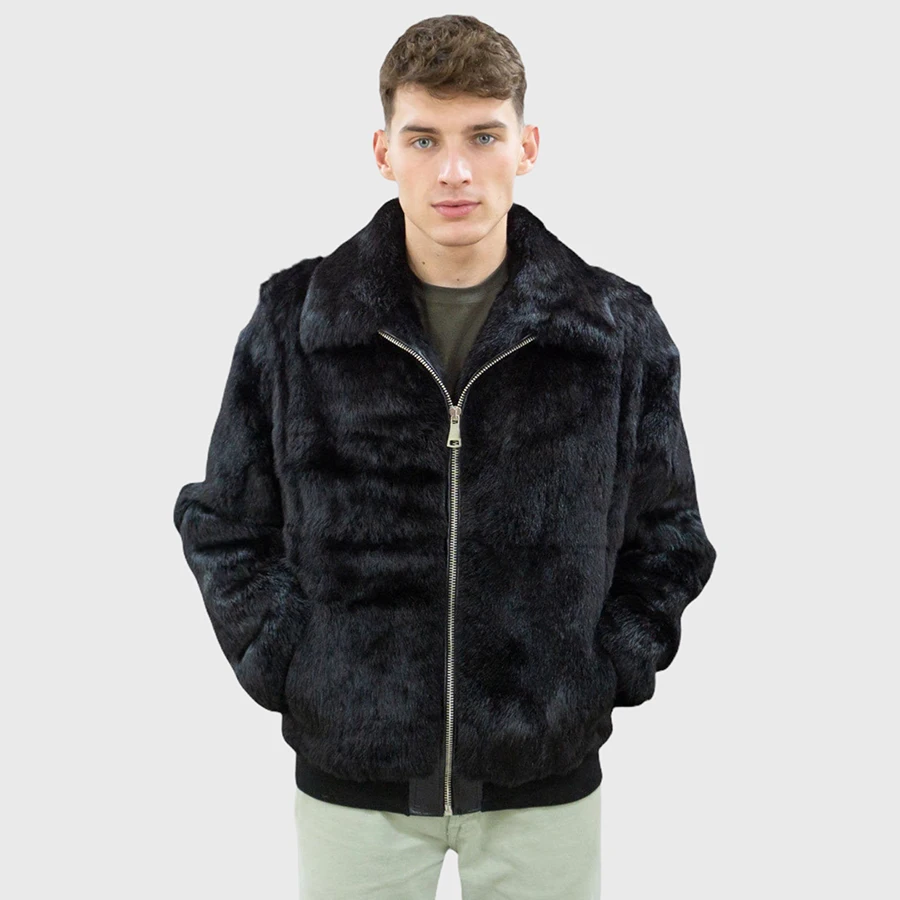 Real Rex rabbit Fur Coat Men's Black With Turn Down Collar New Jacket Natural Fur Short Style With Zipper
Real Rex rabbit Fur Coat Men's Black With Turn Down Collar New Jacket Natural Fur Short Style With Zipper