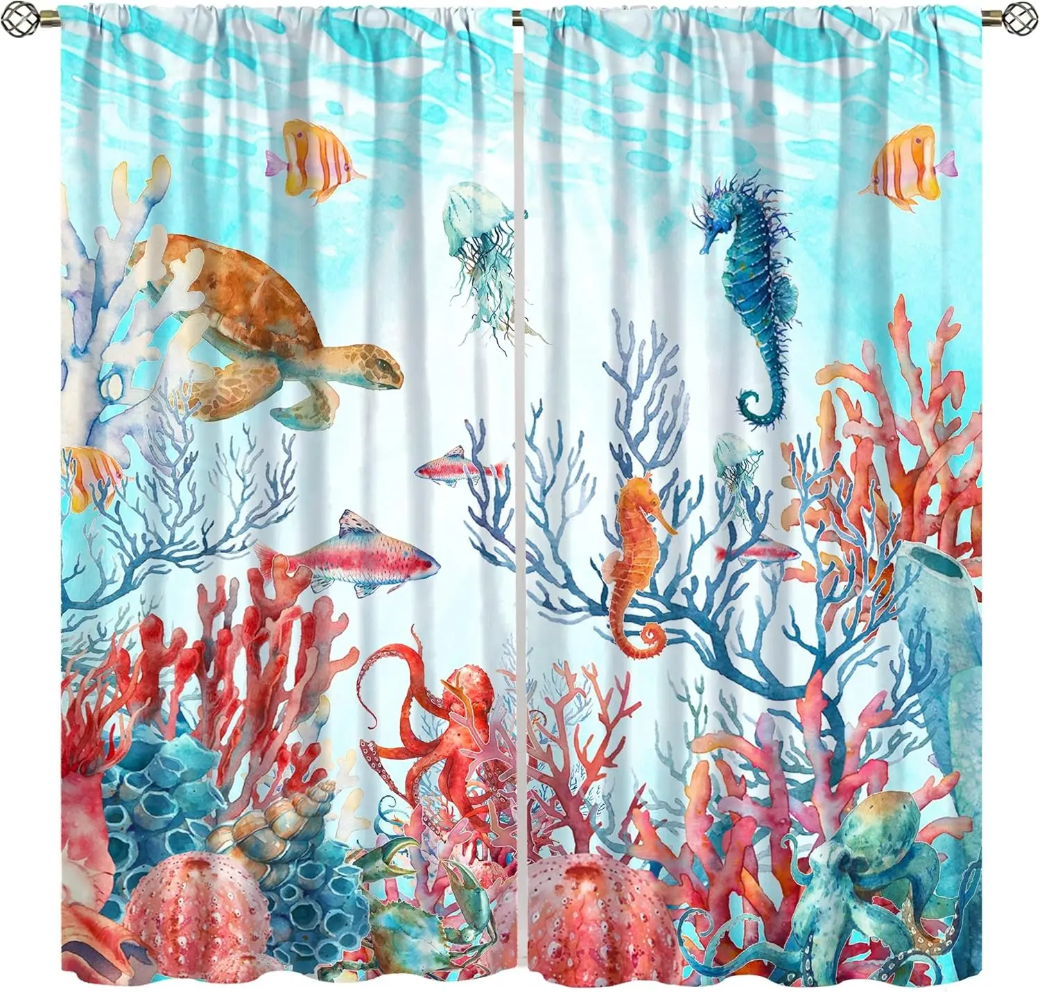 Blue Ocean Seaworld Curtains for Kids,Watercolor Sea Turtles Coral Starfish Shells Under the Sea Octopus Seahorse Sea Creatures
Blue Ocean Seaworld Curtains for Kids,Watercolor Sea Turtles Coral Starfish Shells Under the Sea Octopus Seahorse Sea Creatures