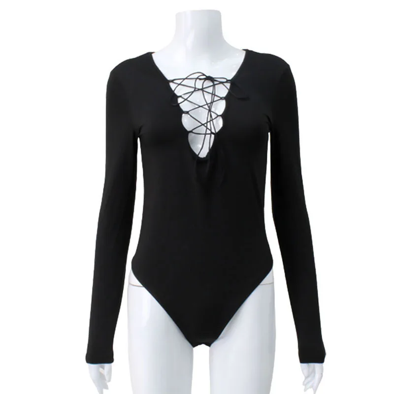Solid-color hollowed-out lace-up long-sleeved deep V jumpsuit, a simple, sexy and versatile women's top
Solid-color hollowed-out lace-up long-sleeved deep V jumpsuit, a simple, sexy and versatile women's top
