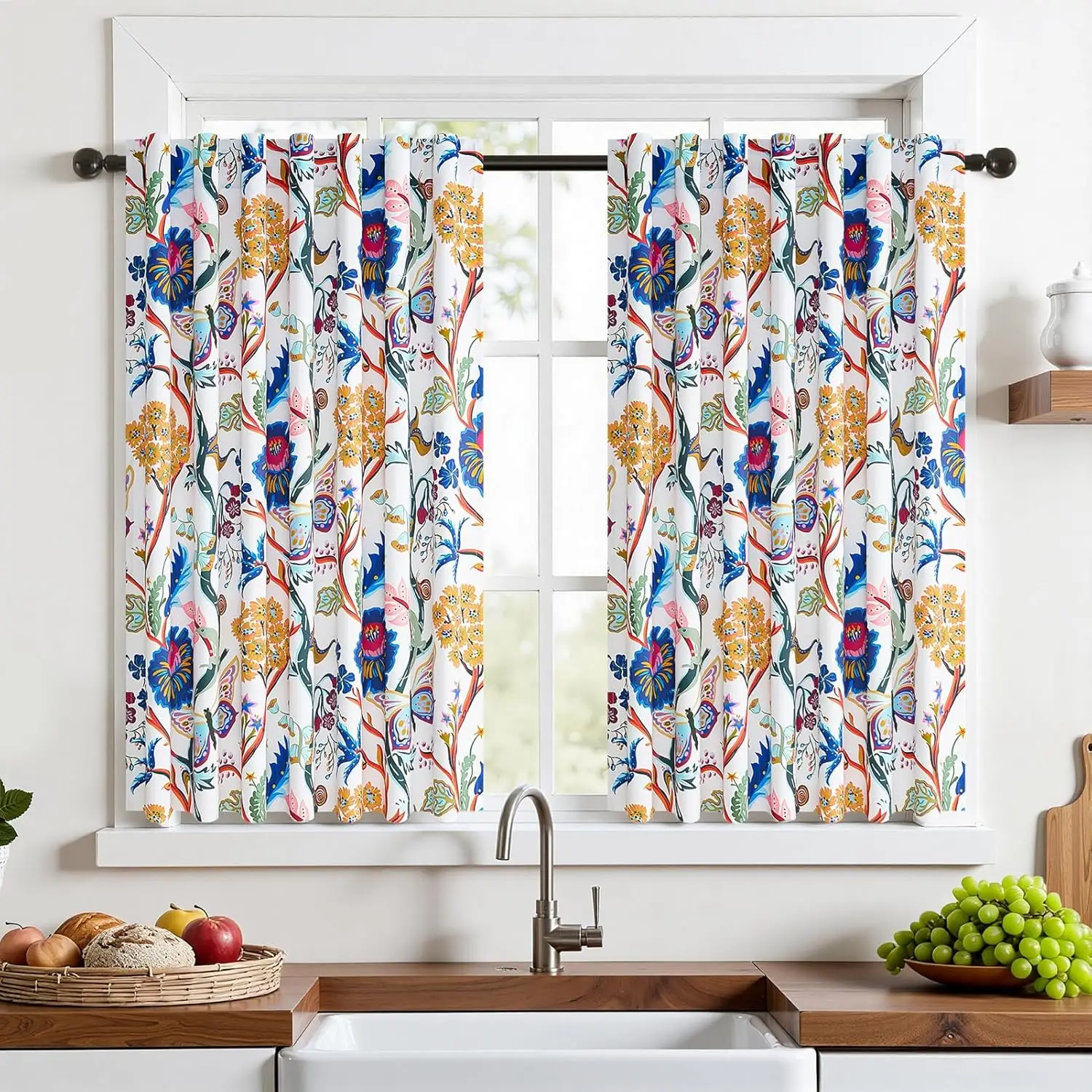 Boho Floral Curtain Colorful Bird and Flower Print for Kitchen Window Garden Decor
Boho Floral Curtain Colorful Bird and Flower Print for Kitchen Window Garden Decor