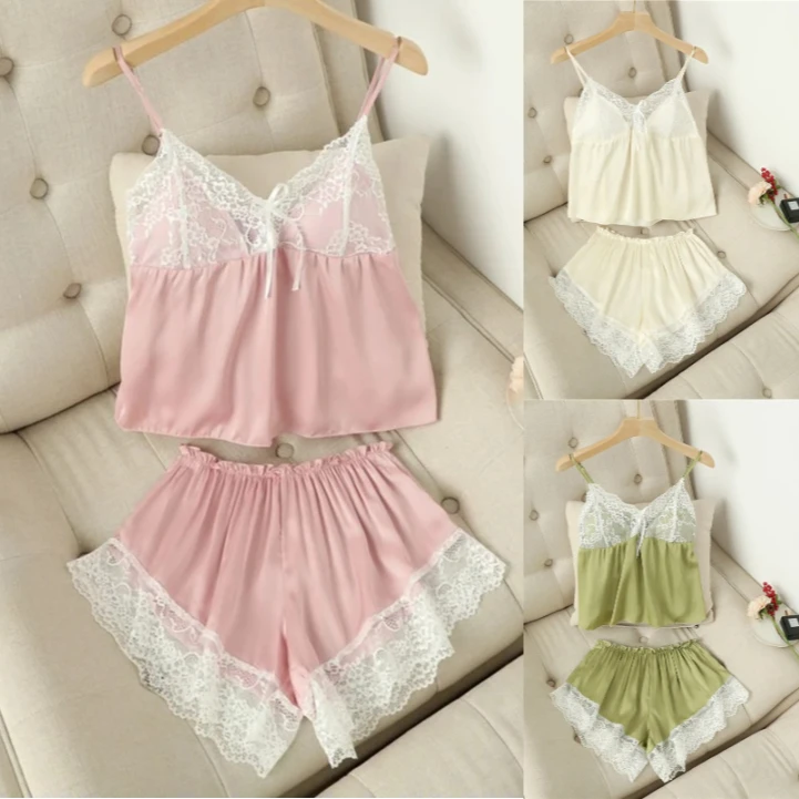 Sexy Lace Pajamas Set Summer Female Strap Top&Shorts Pijamas Suit Sleeveless Satin Home Wear Sleepwear Nightwear Lingerie
Sexy Lace Pajamas Set Summer Female Strap Top&Shorts Pijamas Suit Sleeveless Satin Home Wear Sleepwear Nightwear Lingerie