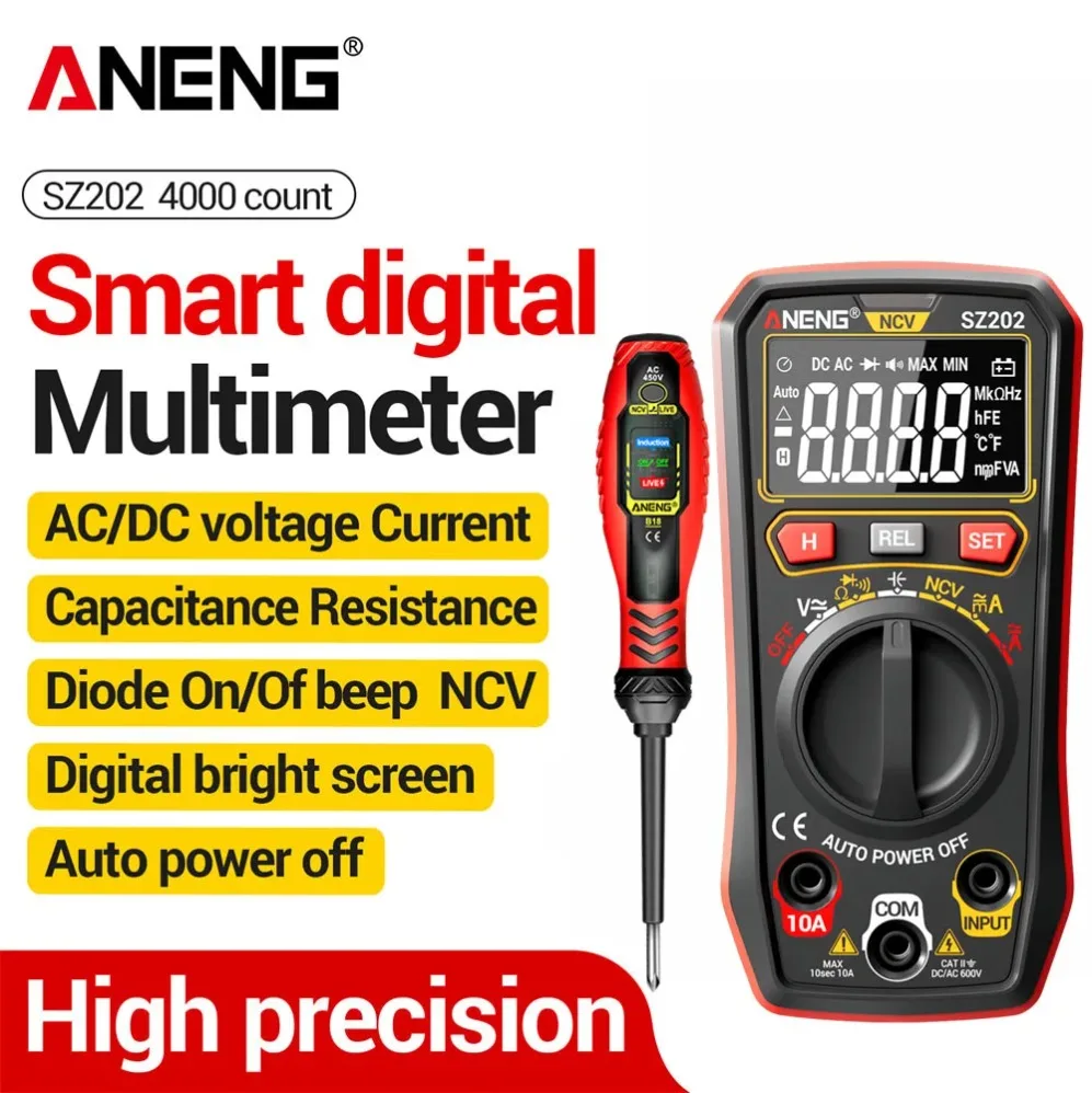 ANENG Digital Multimeter Tester AC/DC Voltage Resistance Capacitor sz202+b18 Highlight Voltage Test Pen Profesional Electrician
ANENG Digital Multimeter Tester AC/DC Voltage Resistance Capacitor sz202+b18 Highlight Voltage Test Pen Profesional Electrician