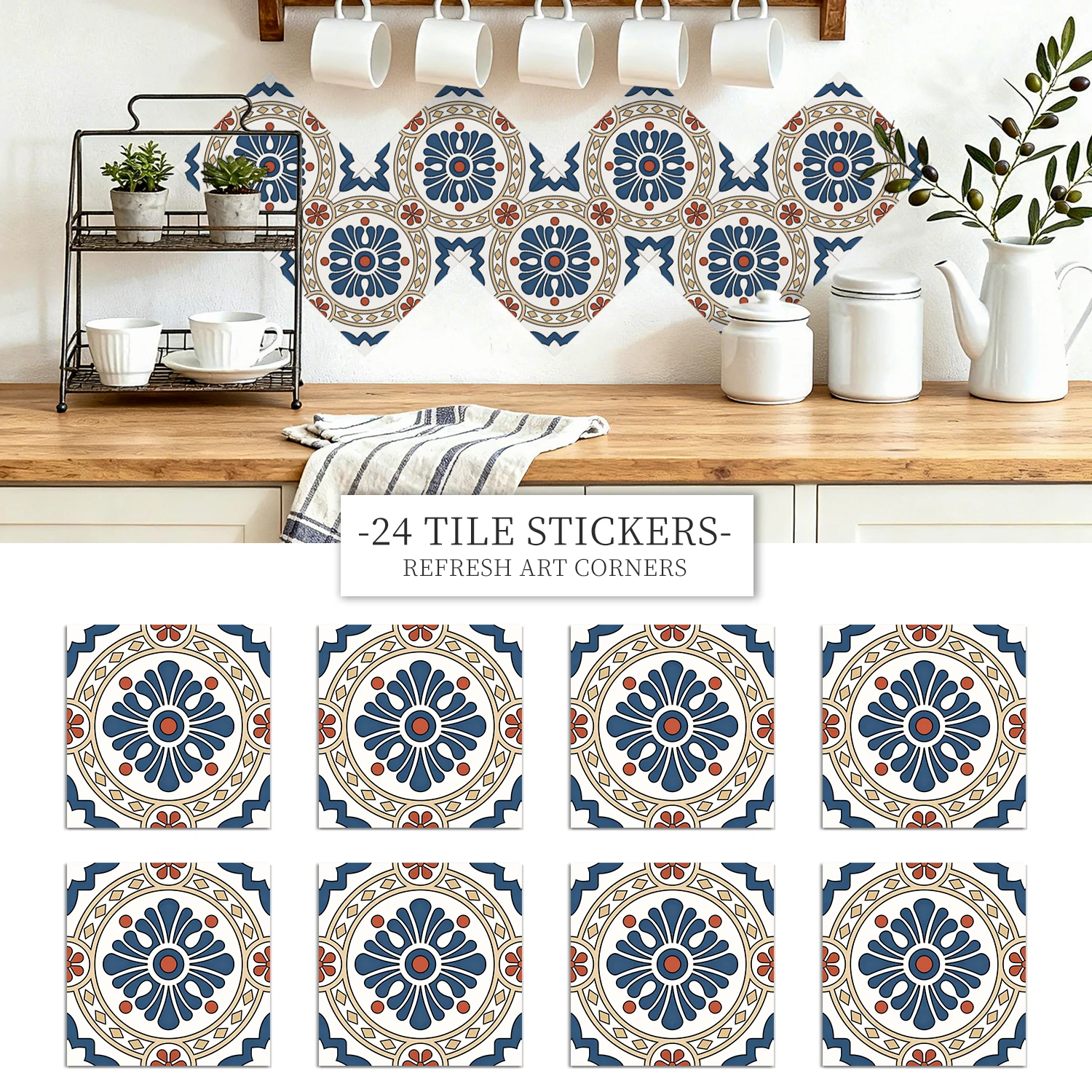 36Pcs Vintage Floral Tile Stickers, Self-Adhesive Peel and Stick Wall Decals, Waterproof for Kitchen Bathroom Home Decor
36Pcs Vintage Floral Tile Stickers, Self-Adhesive Peel and Stick Wall Decals, Waterproof for Kitchen Bathroom Home Decor