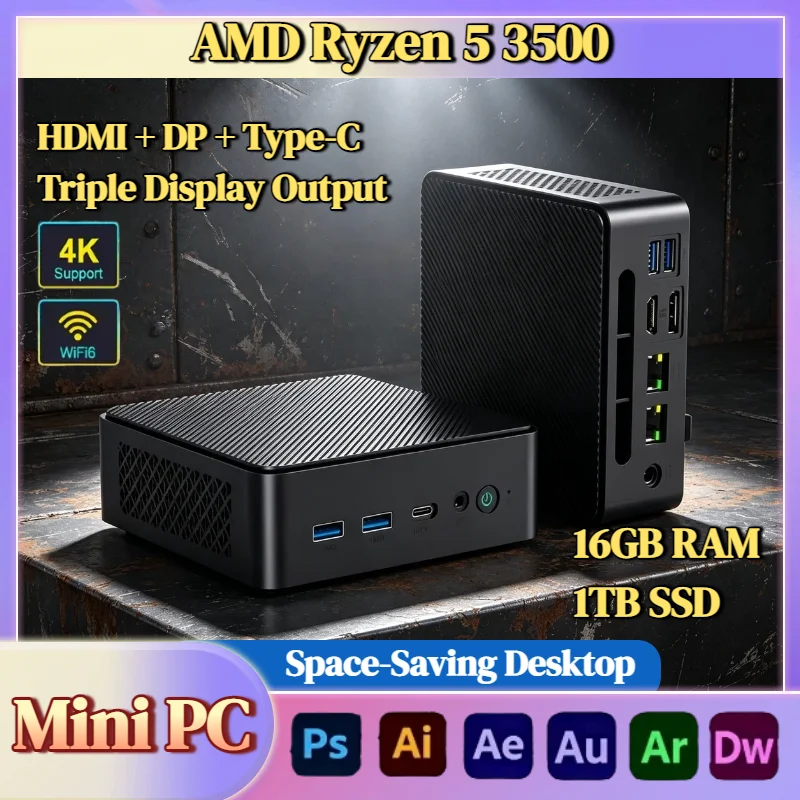 AMD R5 3500 Mini PC 16GB DDR4 1TB M.2 SSD Win11 4K Small Desktop Computer Portable HDMI DP Home Office Ultra Pro
AMD R5 3500 Mini PC 16GB DDR4 1TB M.2 SSD Win11 4K Small Desktop Computer Portable HDMI DP Home Office Ultra Pro