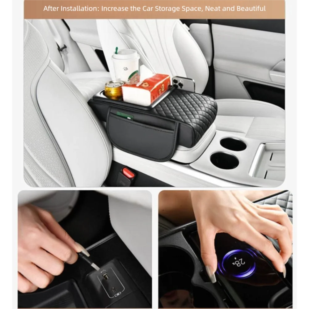 Portable Center Console Armrest Cushion PU Leather with Cup Holder Armrest Pad Wireless charging Multifunctional Storage Box Car
Portable Center Console Armrest Cushion PU Leather with Cup Holder Armrest Pad Wireless charging Multifunctional Storage Box Car